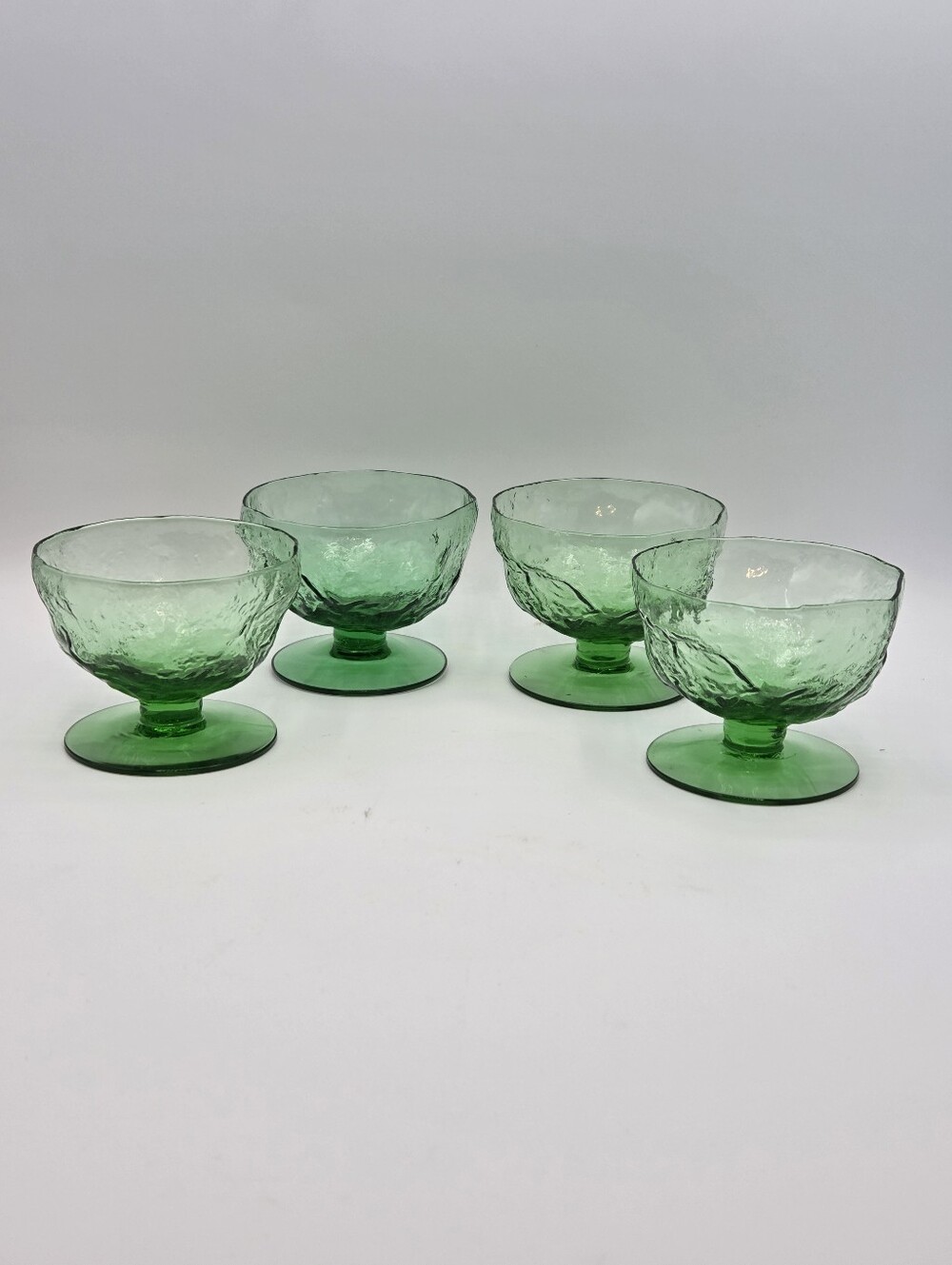 Vintage Crinkle Green Low Sherbet Champagne Glasses Dishes